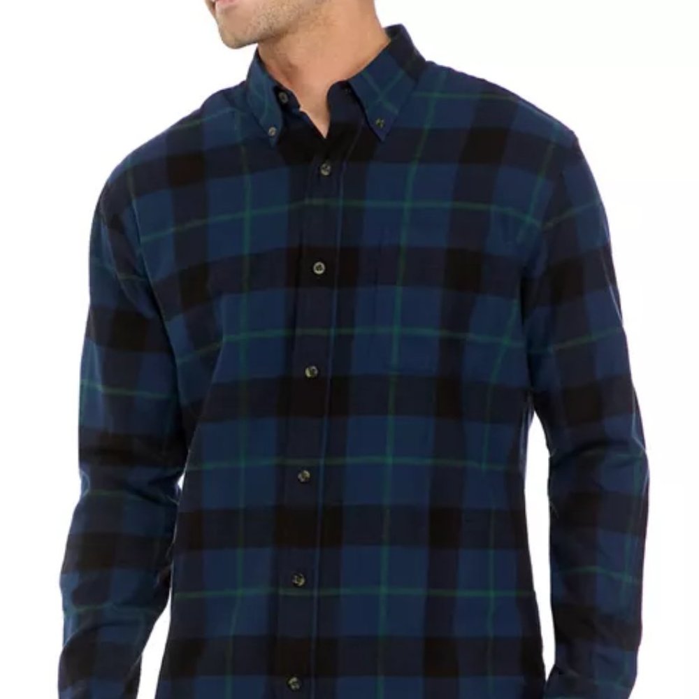 Saddlebred - Men's Long Sleeve Flannel Plaid Button Up Shirt XL, Beam Blue